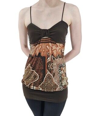 Vintage Y2K Izzy Brown Patchwork Paisley Cami Longline Boho Tank Top